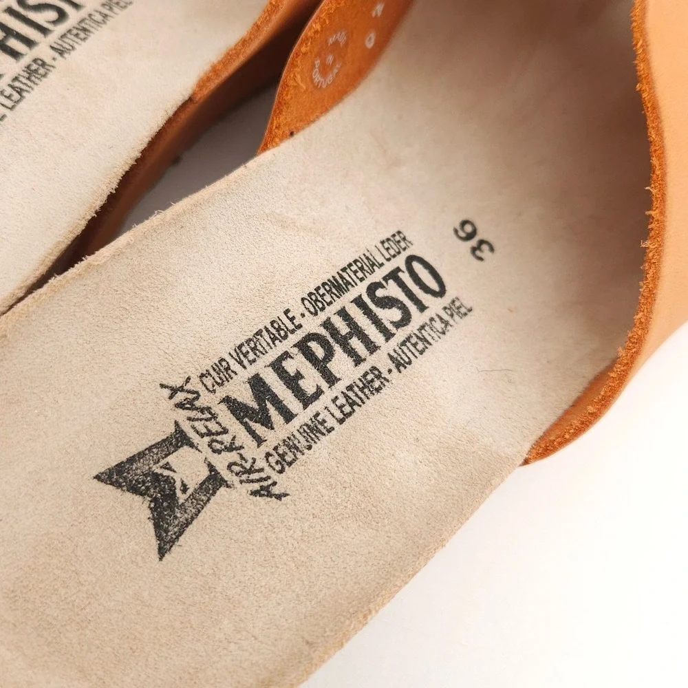 Mephisto Lisane (Women's EU 36 US 6) Orange Sandals Wedge Slide Leather Cork